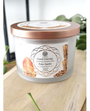 Bougie Green Tree, bougie unique, incrustée de minéraux et fleurs séchées. Mélange de cire de palme & soja et mèche en bois, poi