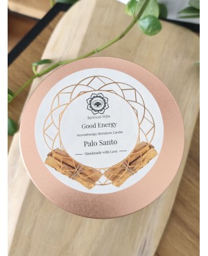 Bougie Green Tree, bougie unique, incrustée de minéraux et fleurs séchées. Mélange de cire de palme & soja et mèche en bois, poi