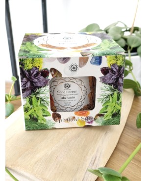 Bougie Green Tree, bougie unique, incrustée de minéraux et fleurs séchées. Mélange de cire de palme & soja et mèche en bois, poi