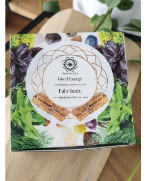 Bougie Green Tree, bougie unique, incrustée de minéraux et fleurs séchées. Mélange de cire de palme & soja et mèche en bois, poi