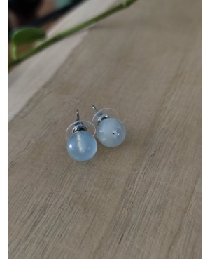 Boucle d'oreille puce en perles 10mm, plusieurs déclinaisons :  - Aigue Marine  - Lapis Lazuli  - Malachite  - Tourmaline Noire