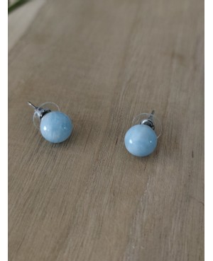 Boucle d'oreille puce en perles 10mm, plusieurs déclinaisons :  - Aigue Marine  - Lapis Lazuli  - Malachite  - Tourmaline Noire