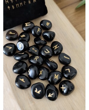 Ensemble de 25 pièces de Rune en pierre, deux déclinaisons : Améthyste ou Obsidienne noire.