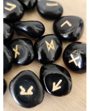 Ensemble de 25 pièces de Rune en pierre, deux déclinaisons : Améthyste ou Obsidienne noire.