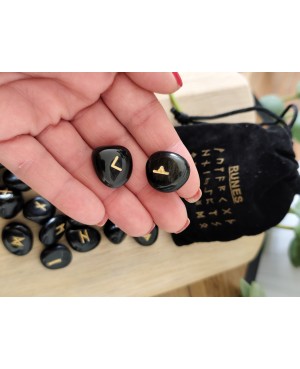 Ensemble de 25 pièces de Rune en pierre, deux déclinaisons : Améthyste ou Obsidienne noire.
