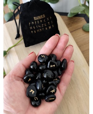 Ensemble de 25 pièces de Rune en pierre, deux déclinaisons : Améthyste ou Obsidienne noire.